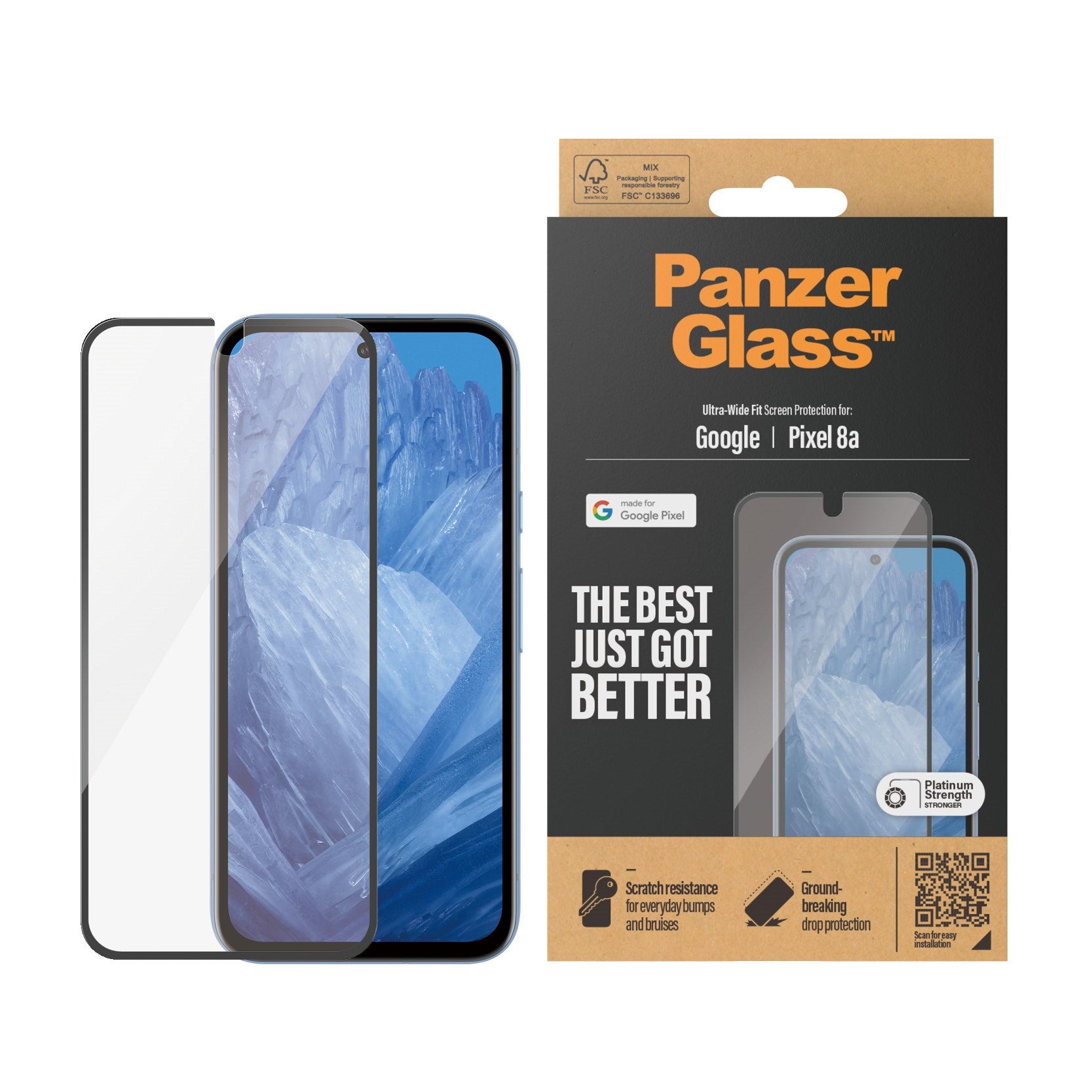PanzerGlass® Skærmbeskyttelse Google Pixel 8a | Ultra-Wide Fit